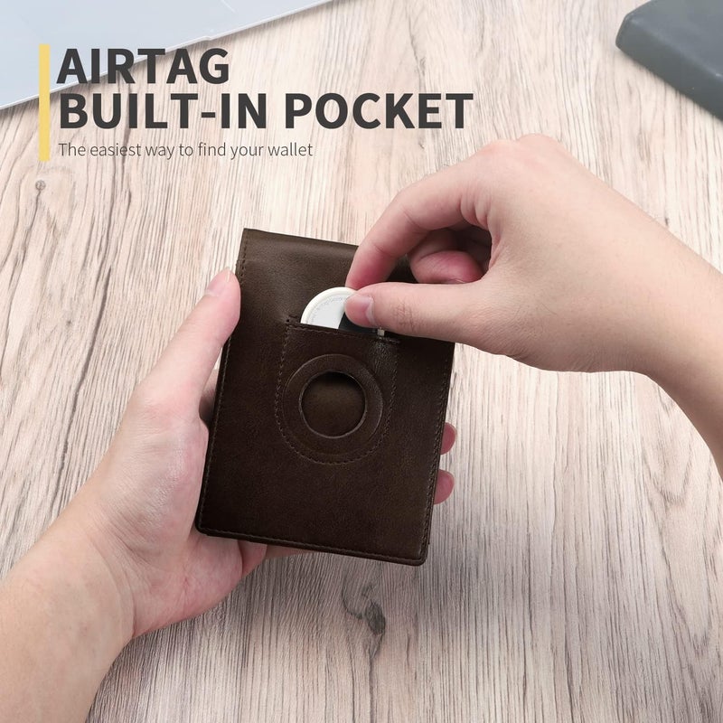 RUNBOX AirTag-Wallet-Mens-Slim-RFID Blocking Wallets Leather with Bill Compartment Air Tag Bifold Card Holder Wallet Gifts for Men Dad - Image 2